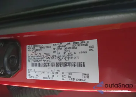 2015 Ford F-150 Xlt z USA, uszkodzony, nr VIN 1FTEW1CF9FKD15922